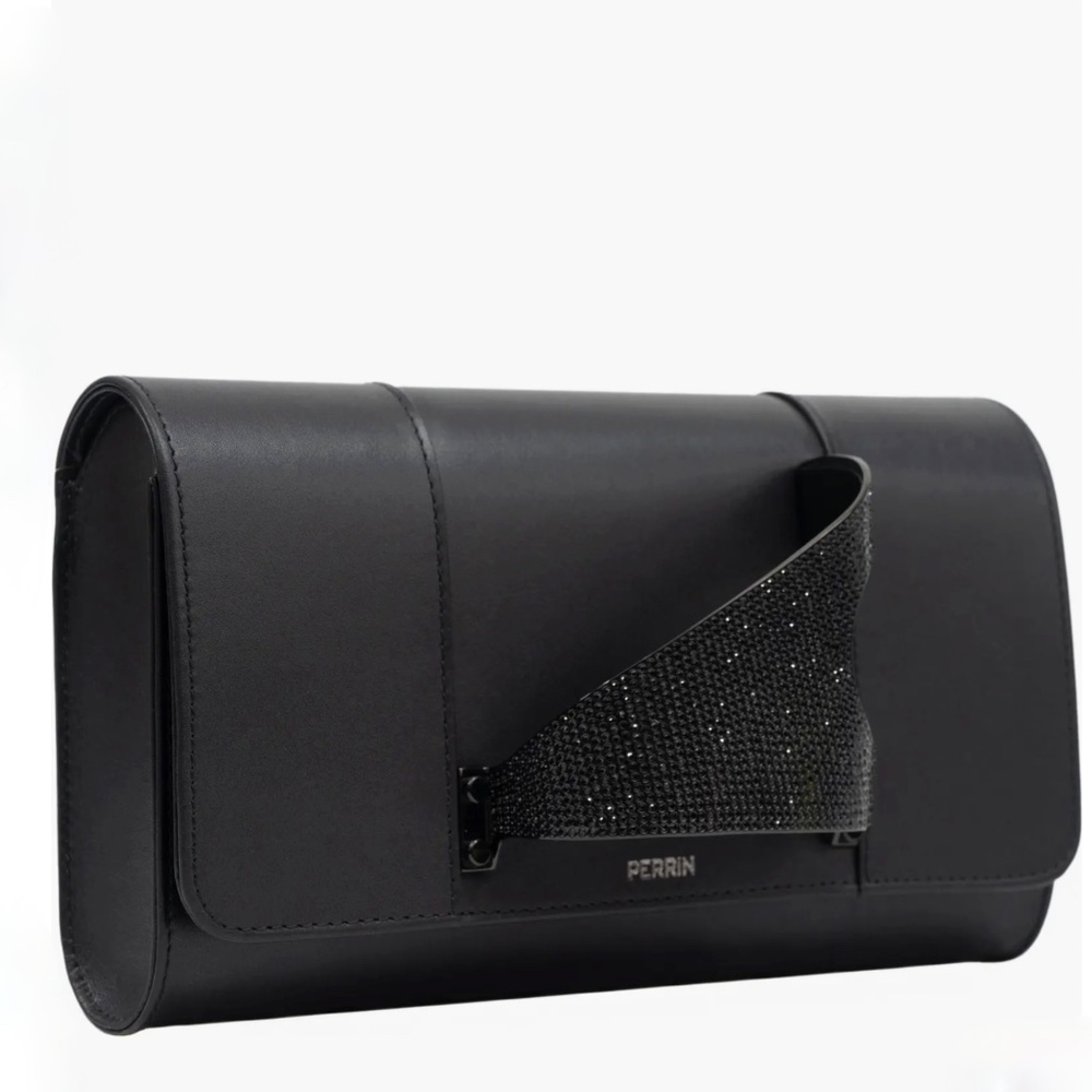 Perrin Paris L'Eiffel Black Swarovski Crystal Glove Clutch